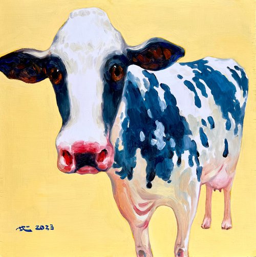 Pop Art — Cow in Yellow by Dong Lin Zhang