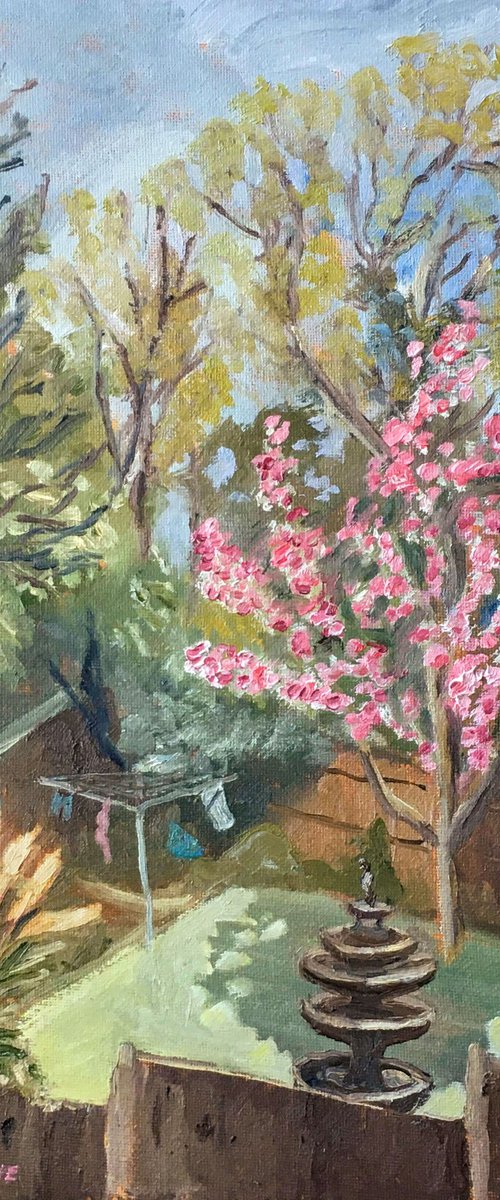 Over the garden fence - an original oil painting by Julian Lovegrove by Julian Lovegrove Art