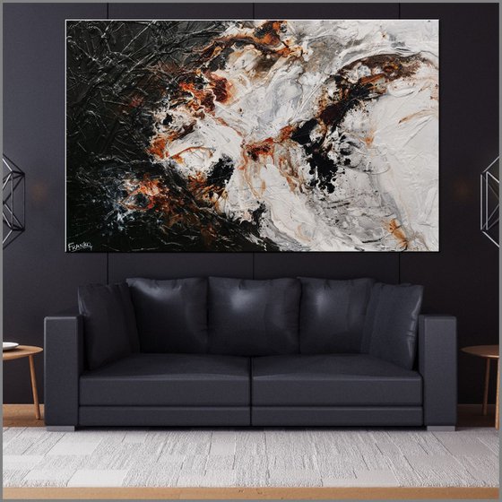 Black Oxide 160cm x 100cm Black White Textured Abstract Art