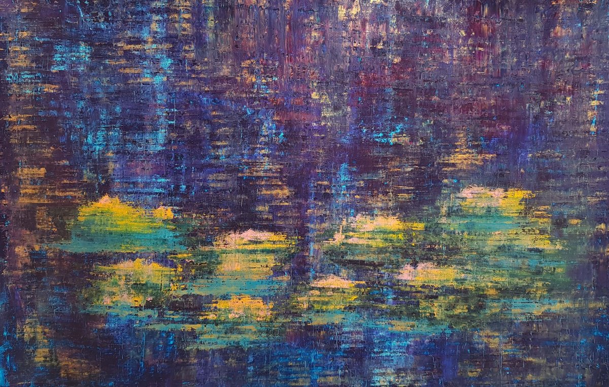 Abstract Landscape Acrylic Painting By Ivana Olbricht, 79 X 51, Evening By The Pond, Original Artwork