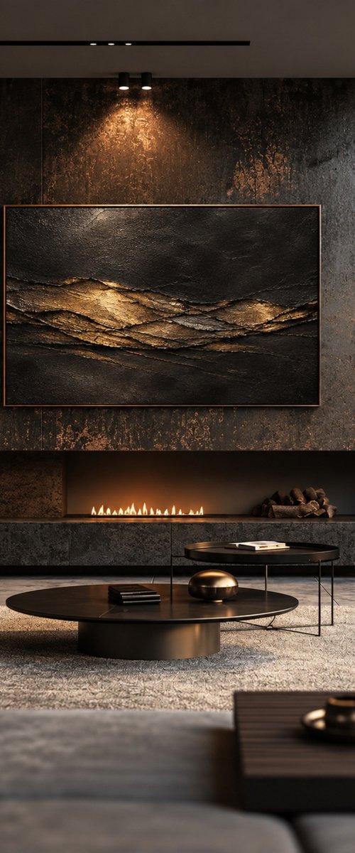 Gold Moonlight on a Textured Black Sea by Indie Ru