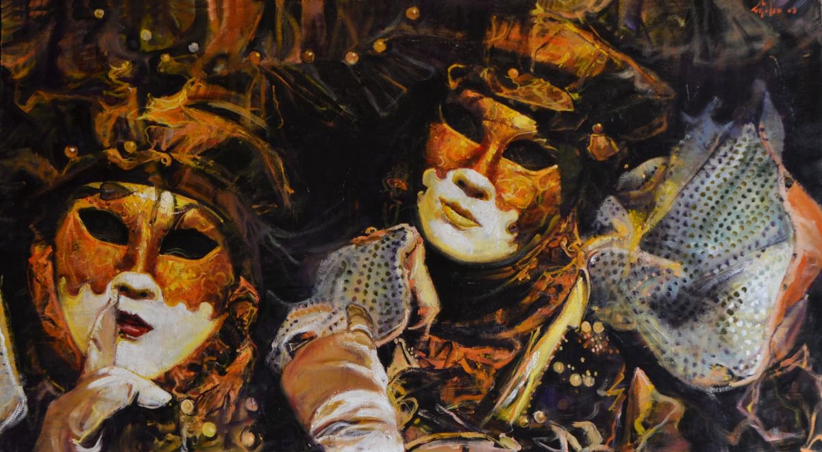 Photorealistic Oil Painting , A Carnival Couple By Marco Ortolan, 35 X 20, Artwork For Sale On Artfinder