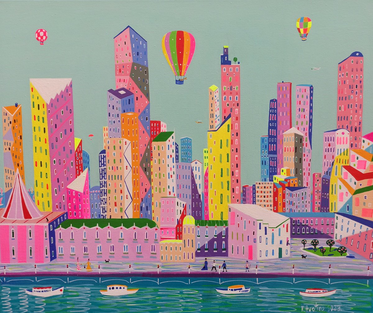 Photorealistic Cityscapes Acrylic Painting By Katrina Avotina, 24 X 20", Josephine Arrives In Sydney, Original Artwork
