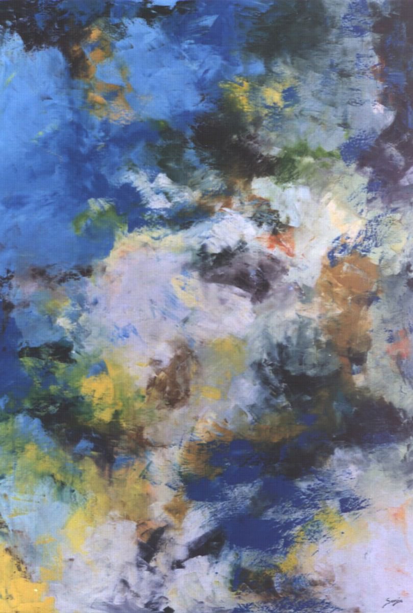 Abstract Landscape Oil Painting By Saroja Van Der Stegen, 33 X 47", Picnic In Lluc (Ref#:430-50P), Original Artwork