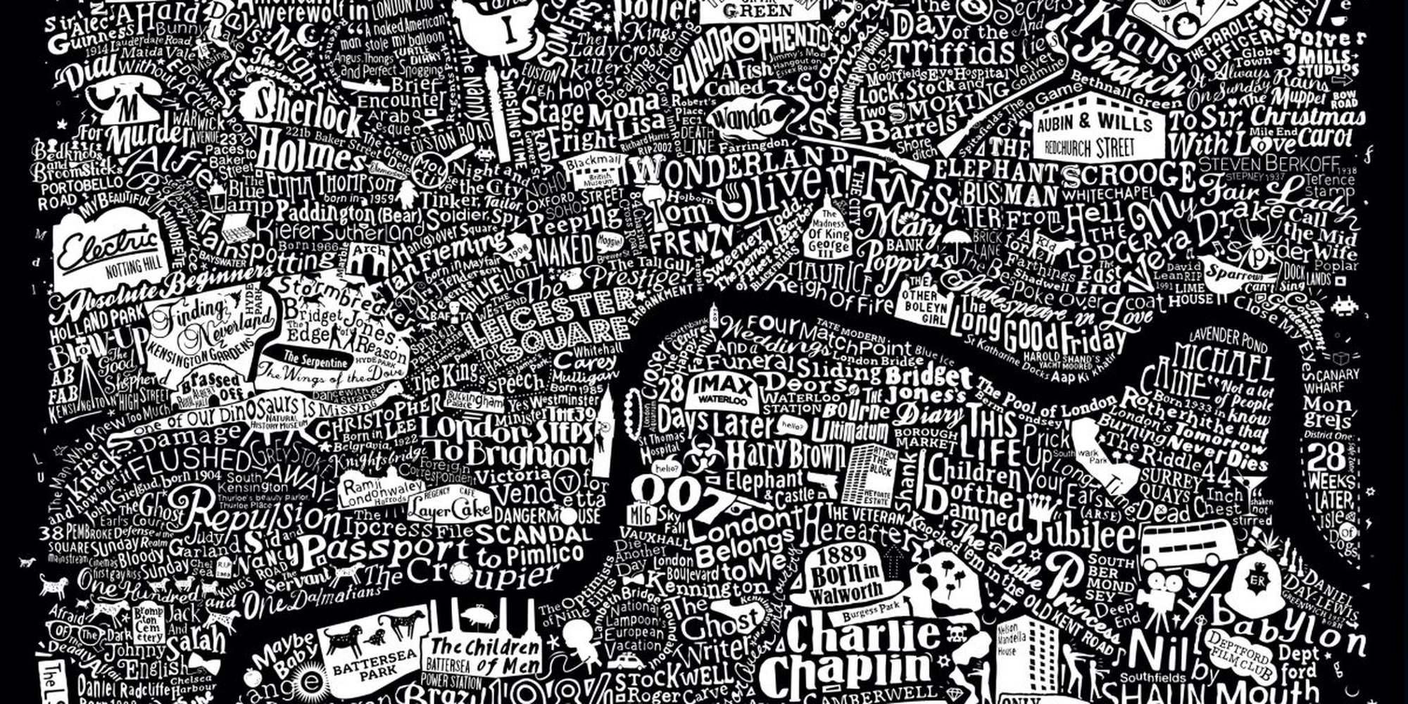 Art of the Day: "Dex, LONDON FILM MAP LARGE (black)" by Dex
