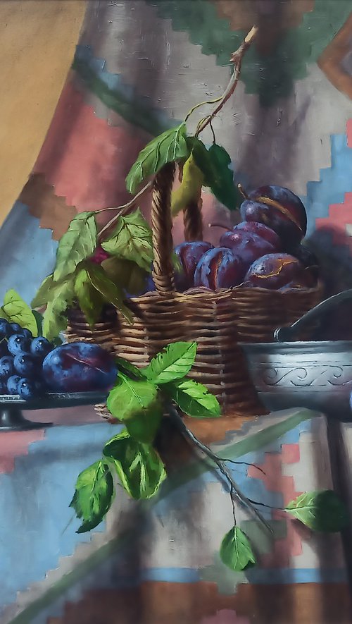 Still life with plums and grapes by Arayik Muradyan