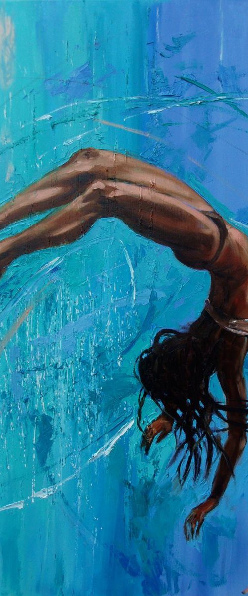 " ILLUSION OF FLIGHT ... " SEA LARGE SIZE original painting CONTEMPORARY palette knife GIFT MODERN URBAN ART OFFICE ART DECOR HOME DECOR GIFT IDEA by Monika Luniak