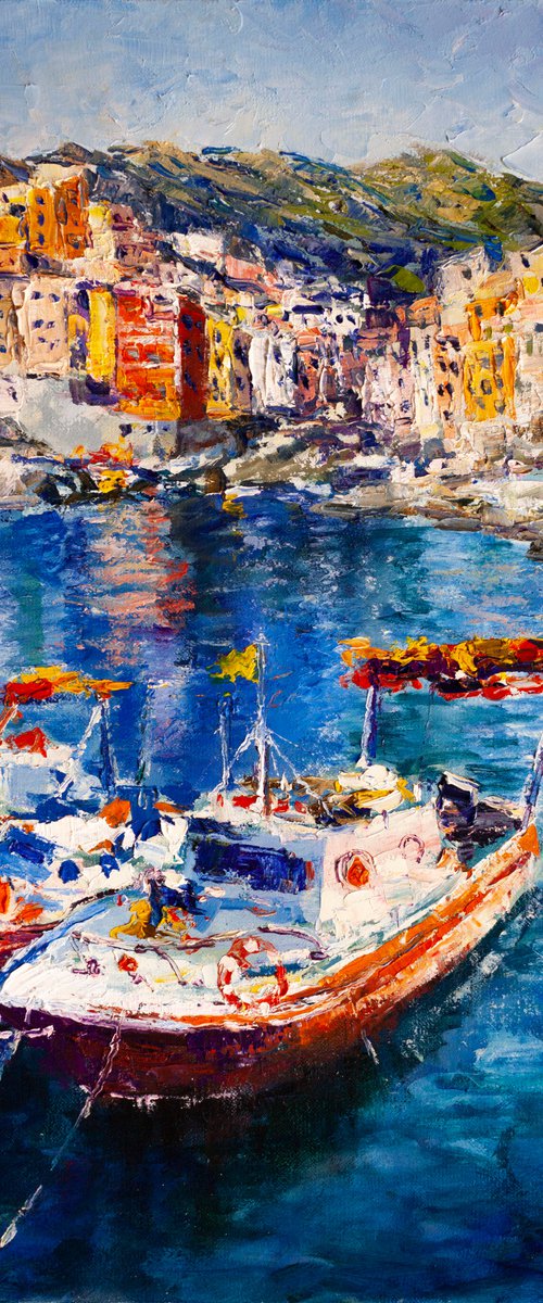 Yachts in the harbor by Aleksandr Neliubin