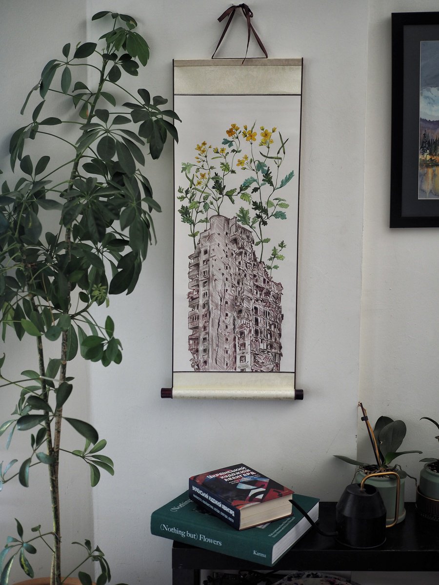 Cityscapes Painting By Delnara El, 12 X 31, Celandine - A Series Overgrow But Cannot Heal, Original Artwork