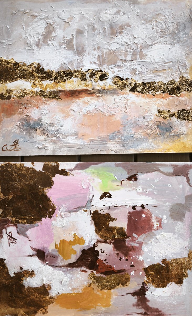 Expressive Abstract Acrylic Painting By Annet Loginova, 24 X 12, Soft Earth Dreams, Original Artwork