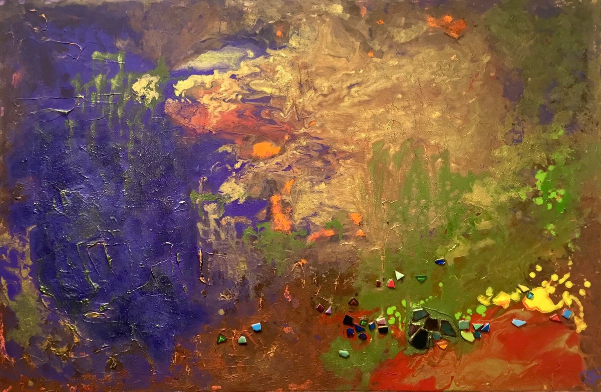 Organic Abstract Painting By Vera Klimova, 45 X 30", Endless River If Life, Original Artwork