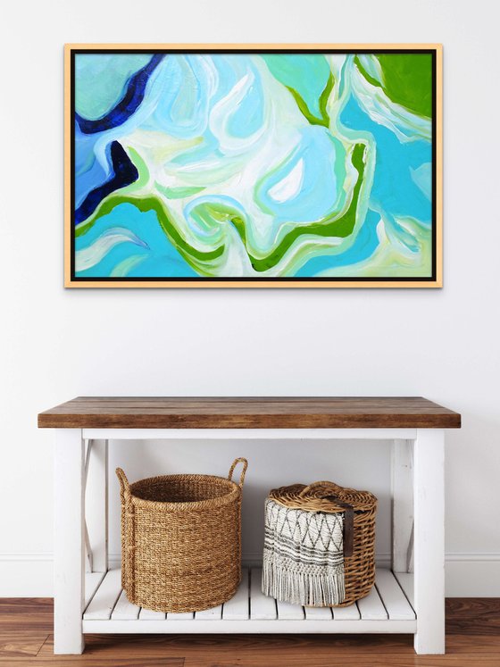 OCEAN SONG. Abstract Blue, Teal, Green Acrylic Coastal Art