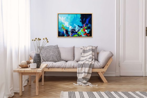 A NEW BEGINNING. Teal, Blue, Aqua Contemporary Abstract Painting with Texture