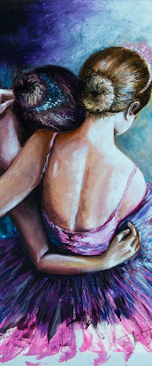 "Girlfriends",Original oil painting on canvas, large format  70x100x2 cm by Elena Kraft