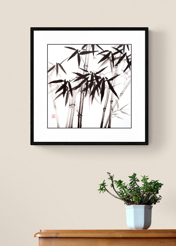 The shadowy depths of a forest  - Bamboo series No. 2114 - Oriental Chinese Ink Painting