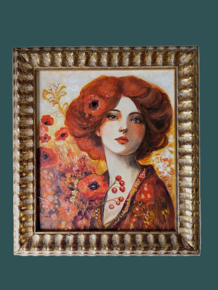 Illustrative Portrait Acrylic Painting By Loetitia Pillault, 12 X 11", Scarlett, Original Artwork