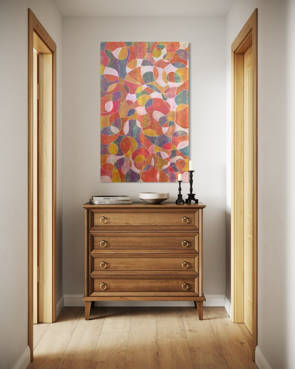 Abstract Acrylic Painting By Maarit Korhonen, 29 X 46", Noise, Original Artwork