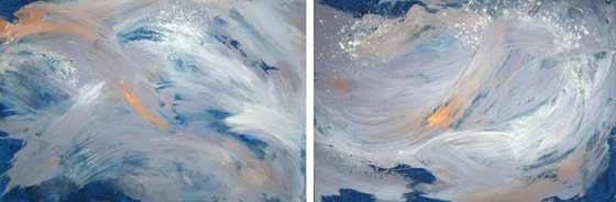 'Surfing' Diptych Abstract Painting / Original Painting of Salana