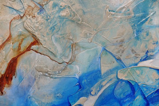 Blue Casbah 190cm x 100cm Blue Cream Textured Abstract Art