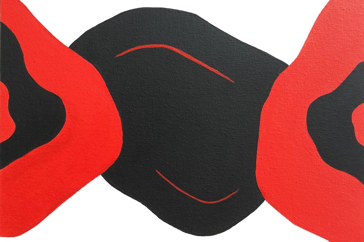 Abstract red minimalism. Geometric pop art, black white acrylic on canvas by Nataliia Krykun
