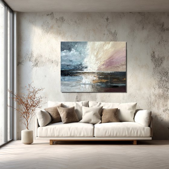 Radiant Divide – Blue Pink Abstract Landscape