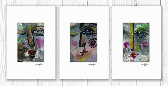 Little Funky Face Collection 2 - 3 Abstract Paintings by Kathy Morton Stanion