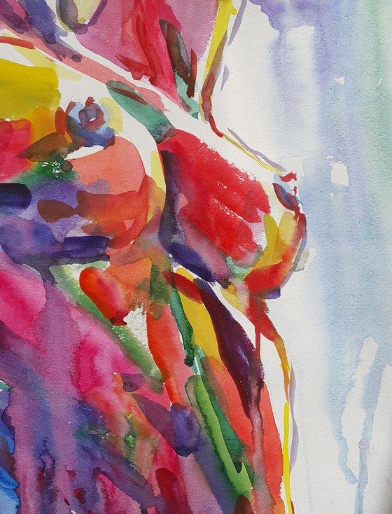 Flow - Watercolor painting, body art, woman body, erotic, citycape,nudes, impressionism