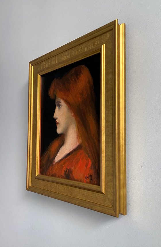Symbolist portrait of a young woman.