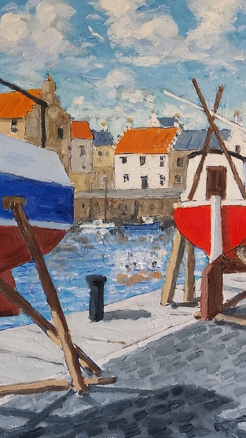 yachts on the pier, st monans by Colin Ross Jack
