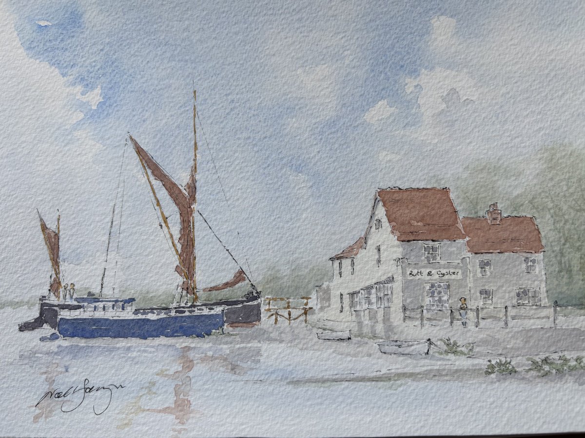 Impressionistic Landscape Watercolour By Noel Sawyer, 10 X 7", Incoming Tide At Pin Mill, Original Artwork
