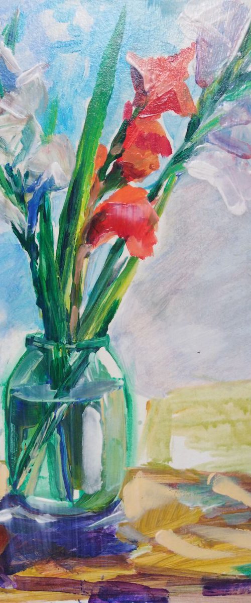 Gladioluses Red and White : colors of Love by Oxana Raduga