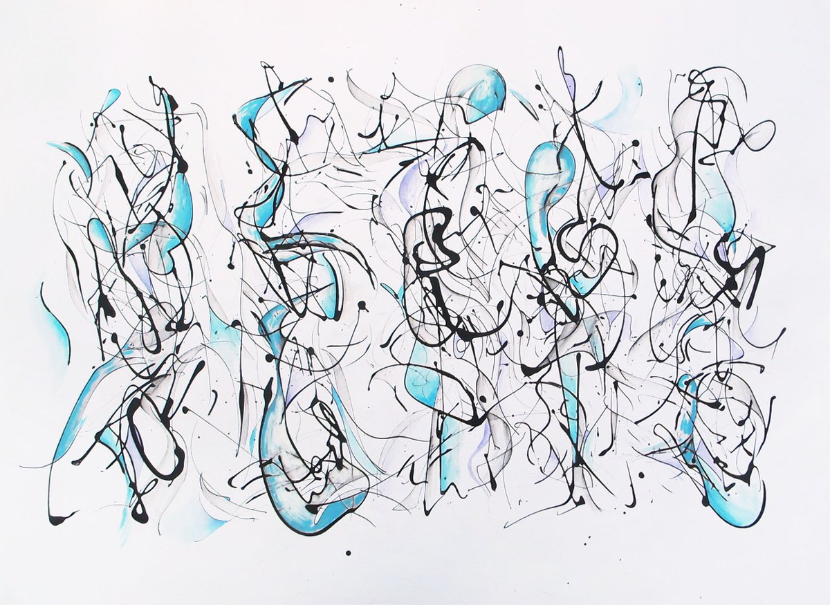 Organic Abstract Painting By John Sharp, 38 X 27, 5 Totems/Danse Macabre, Original Artwork