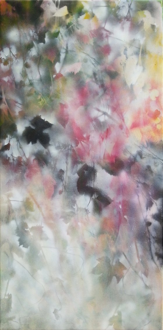 "Nature feuillages 5" - Modern foliages -  Contemporary floral abstract spray-paint and acrylic READY TO HANG interior decoration home design Wall art Dream garden