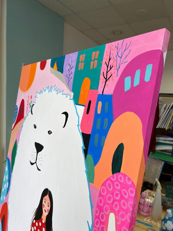 Woman and bear Colorful