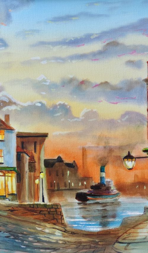 Harbour painting, evening sunset by Gordon Bruce
