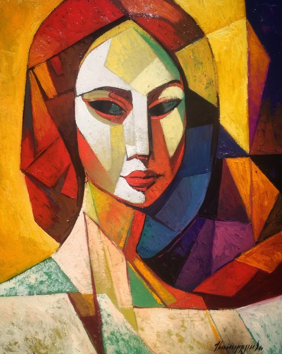 Summer (40x50cm, cubism, oil painting, ready to hang)