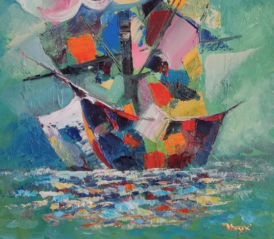Boat (40x70cm, oil/canvas, abstract portrait)