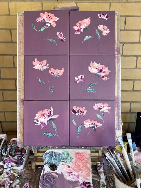 FANTASTIC GREENHOUSE 4 SET - Floral set. Little peony. Flower module. Сontemporary art