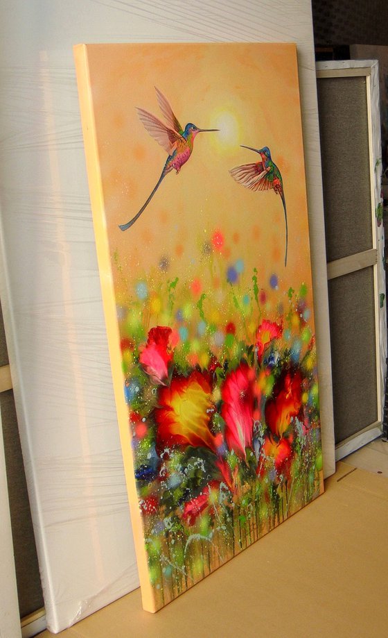 "Hummingbird at Sunset" LARGE painting