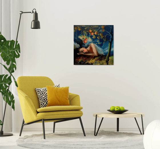 " Golden Silence " - 80 x 80cm Original Oil Painting - Angel -