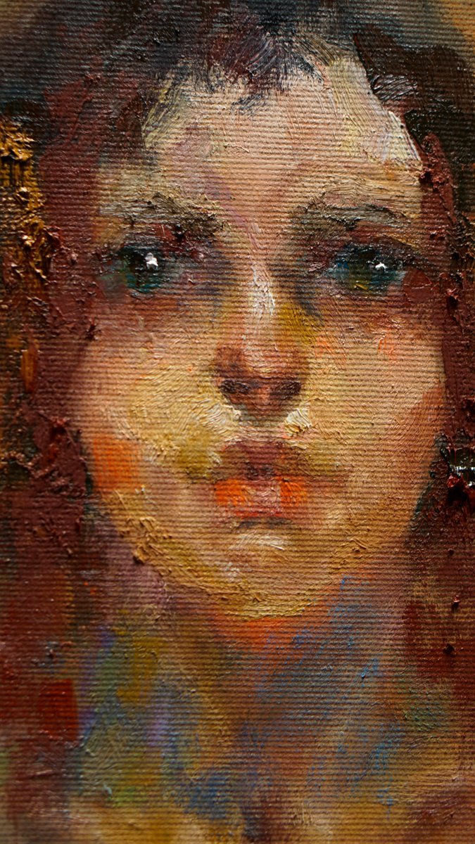 Impressionistic Portrait Oil Painting By Pavel Filin, 18 X 30", Akt2706, Original Artwork