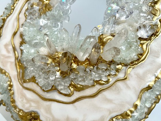 3D Geode Slice Luxiry White & Gold