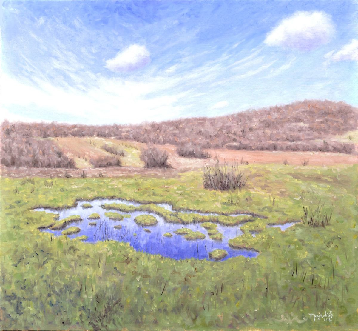 Impressionistic Landscape Oil Painting By Dejan Trajkovic, 33 X 31, The Mirror, Original Artwork