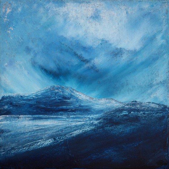 Skifter, landscape of a winter mountain snow in cool blue