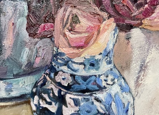 Spring still life with ornamental fabric