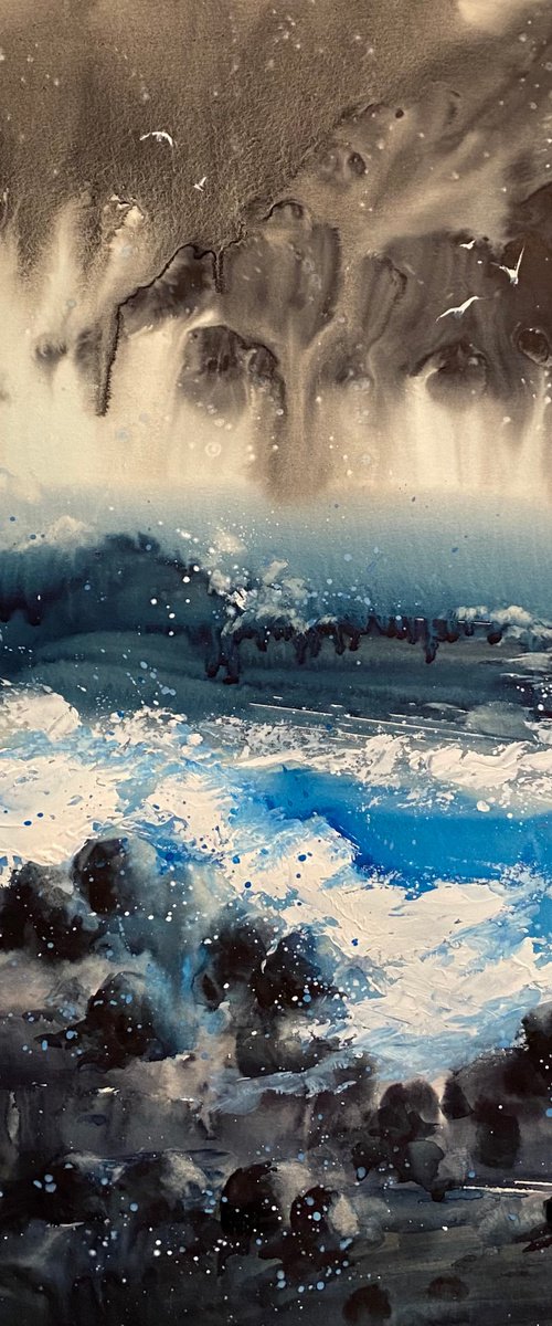 Watercolor "Sea-storm” special gift by Iulia Carchelan