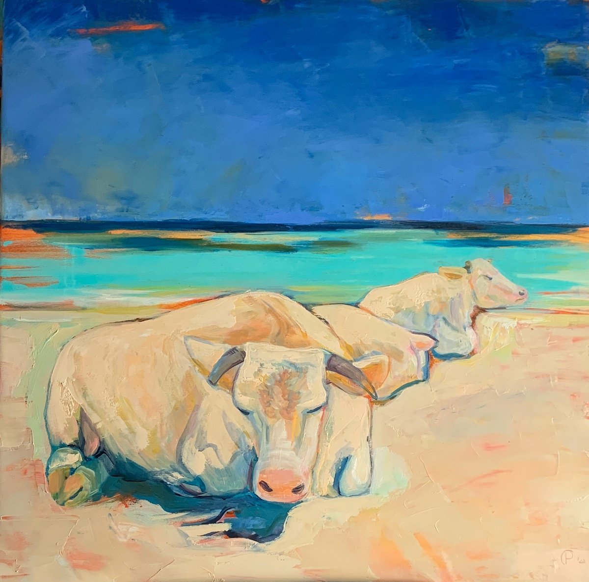 Impressionistic Landscape Oil Painting By Olga Pascari, 39 X 39", Sardegna Beach, Original Artwork