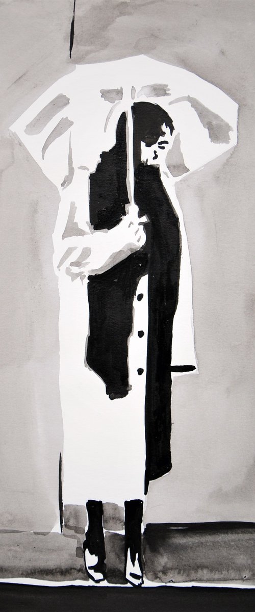 Figure with umbrella / 35 x 27 cm by Alexandra Djokic