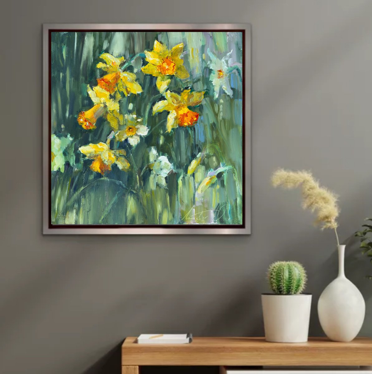 Impressionistic Botanical Oil Painting By Olha Laptieva, 16 X 16", Welcome Spring!, Original Artwork