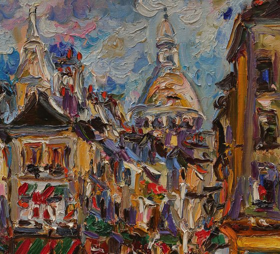 AUTUMN MONTMARTRE - Cityscape of Paris, oil painting, parisian landscape, 81x65